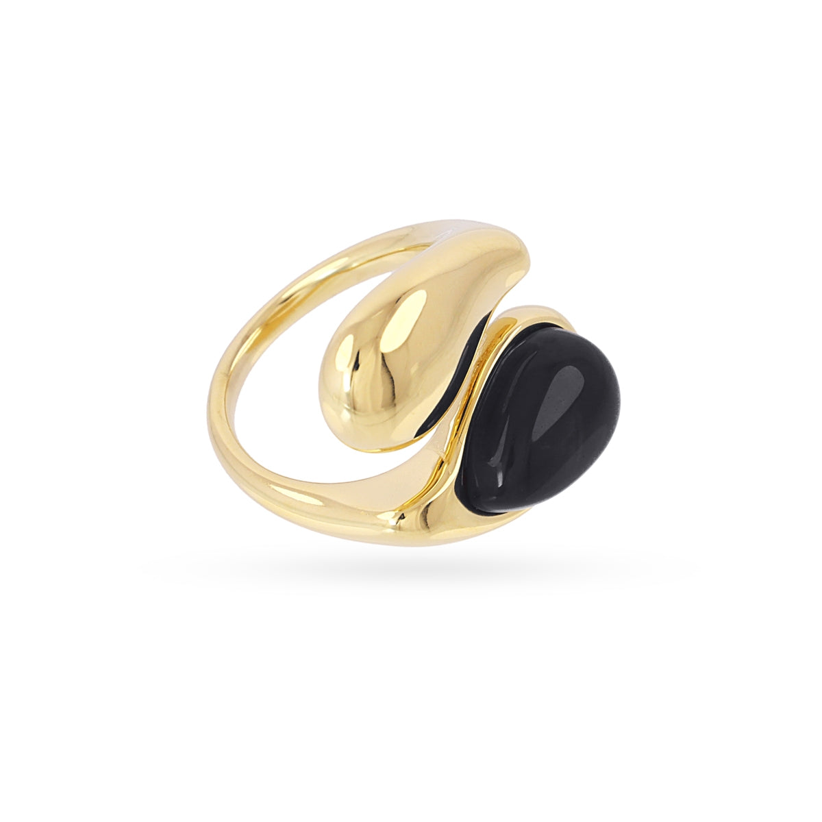 Anillo Ajustable Lágrimas con Piedra en Negro, bisutería de acero de la colección Essentials — Tiendas Via Vai Estepona