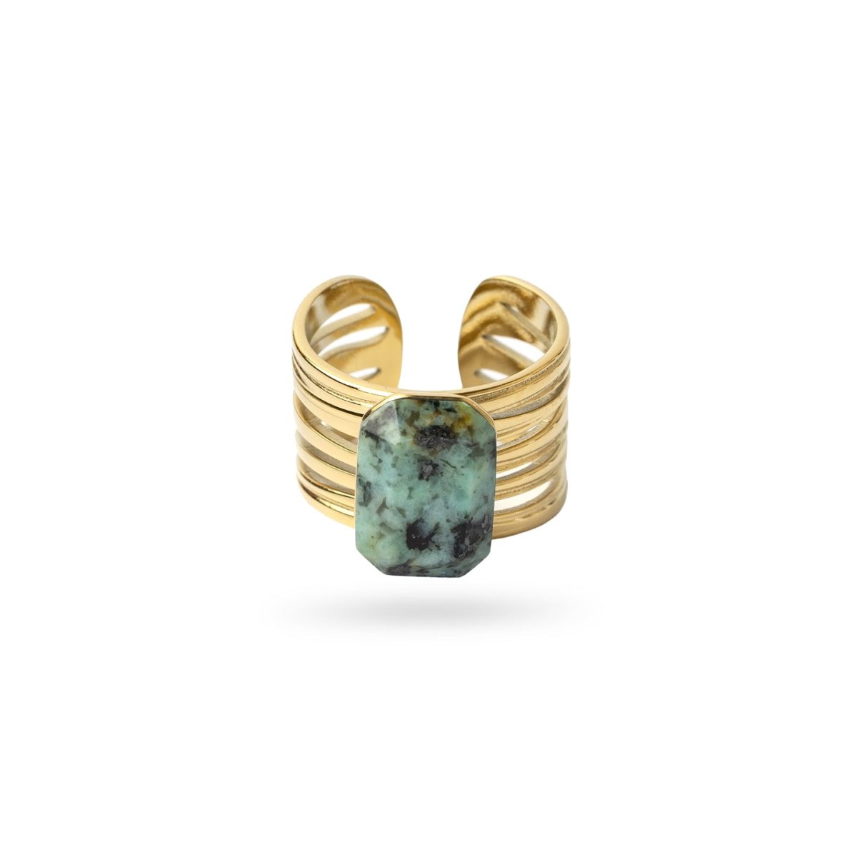 Anillo Ajustable Spirit Mineral en Verde, bisutería de acero de la colección Sand Dust — Tiendas Via Vai Estepona