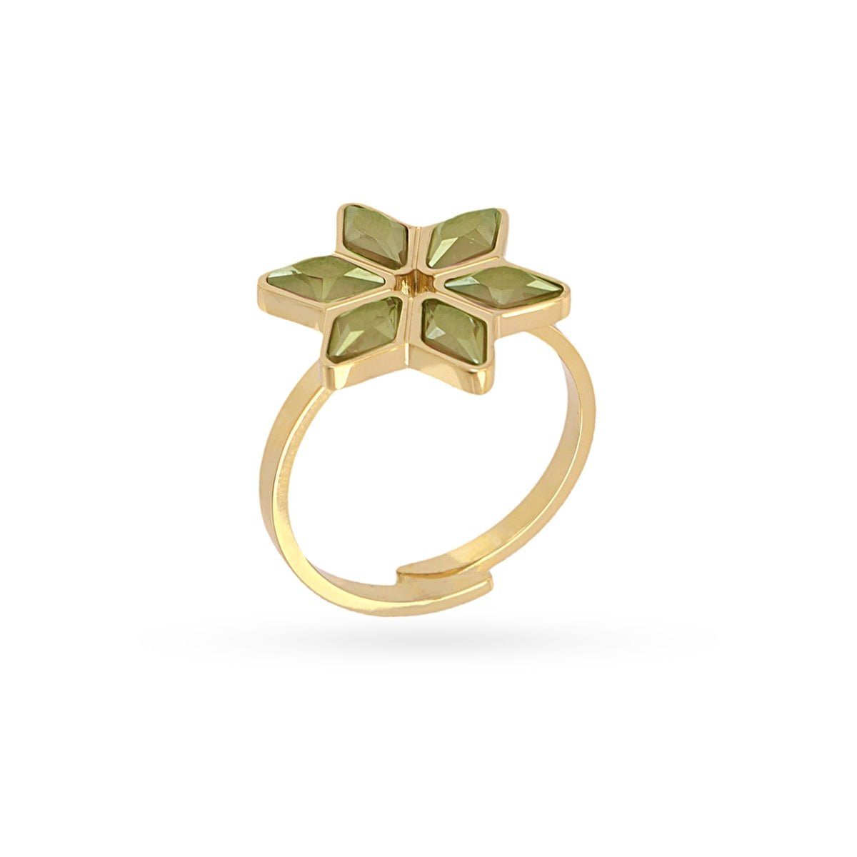 Anillo Prisma Ajustable Flor en Verde, bisutería de acero de la colección Sunflowers — Tiendas Via Vai Estepona