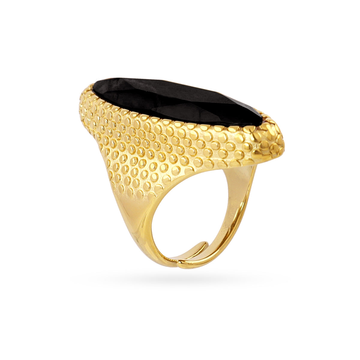 Anillo Spirit Sello Piedra Marquesa en Negro, bisutería de acero de la colección Sand Dust — Tiendas Via Vai Estepona