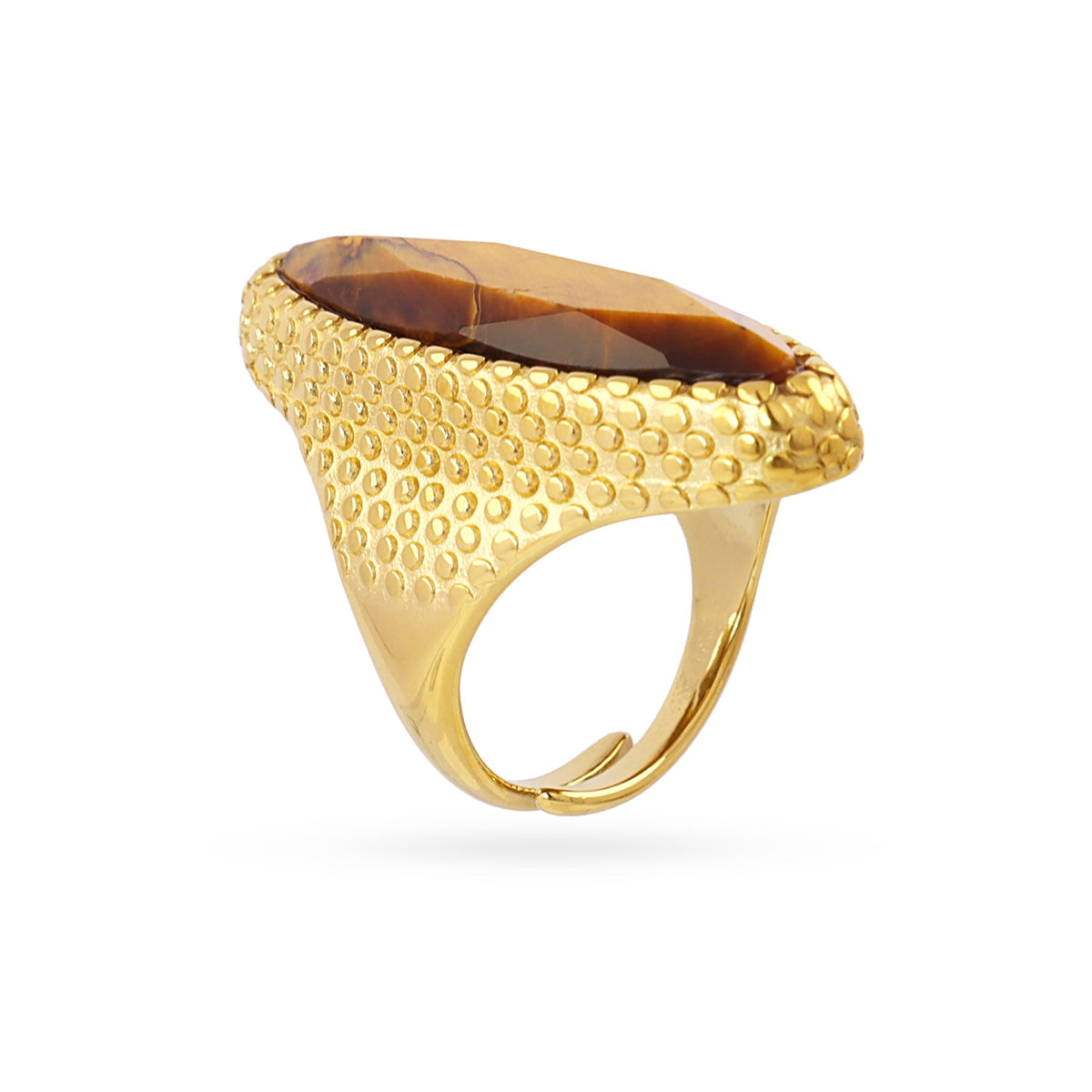 Anillo Spirit Sello Piedra Marquesa en Café, bisutería de acero de la colección Sand Dust — Tiendas Via Vai Estepona