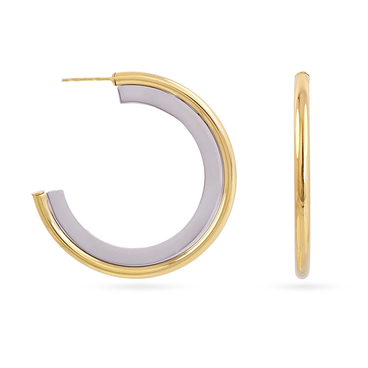 Aros Abiertos Essentials Minimal Oro-plata en Combinado metalizado, bisutería de acero de la colección Essentials — Tiendas Via Vai Estepona
