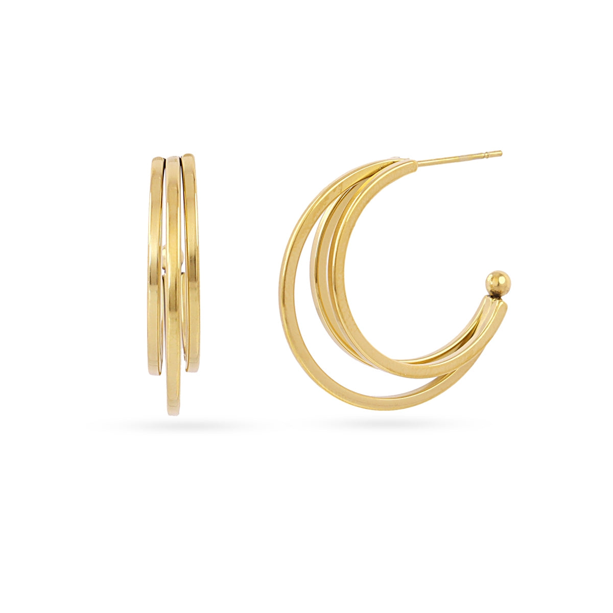 Aros Abiertos Essentials Triple Banda Plana en Dorado, bisutería de acero de la colección Essentials — Tiendas Via Vai Estepona