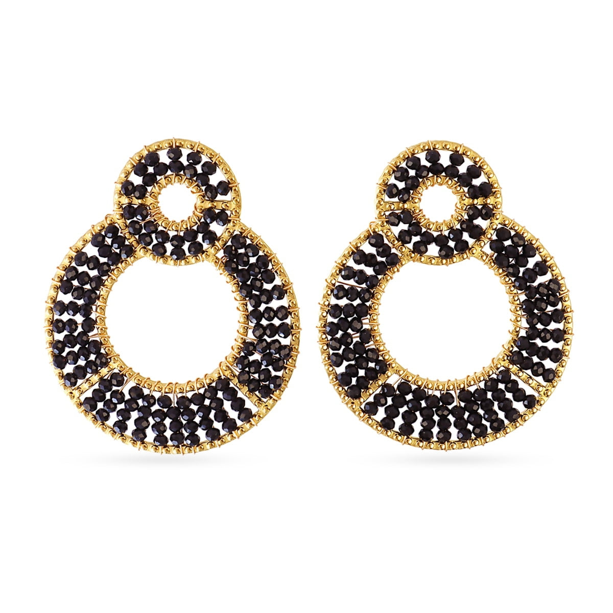 Pendientes Doble Solea Cuentas Cristal en Negro, bisutería de acero de la colección Sand Dust — Tiendas Via Vai Estepona