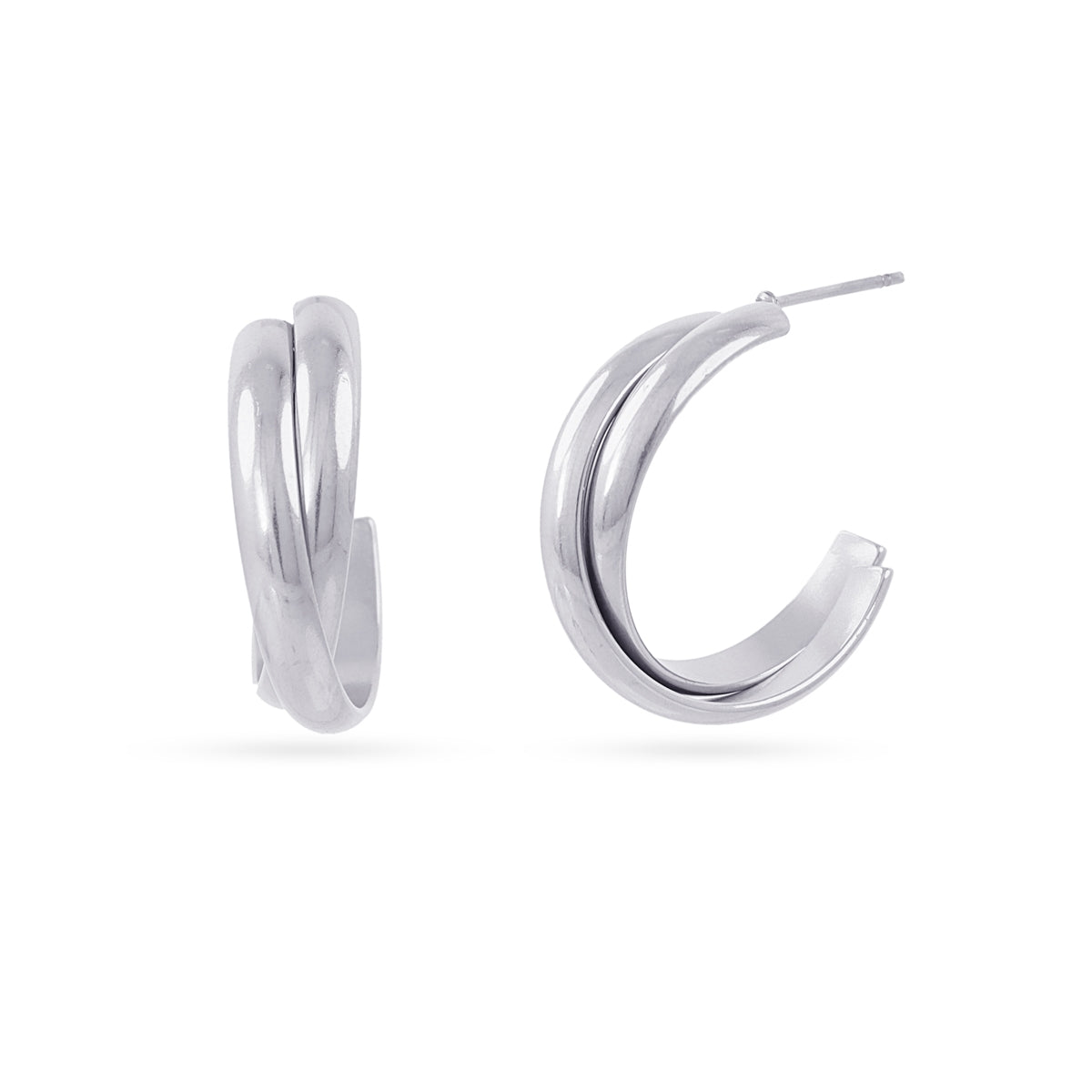 Aros Essentials Doble Tubo en Plateado, bisutería de acero de la colección Essentials — Tiendas Via Vai Estepona