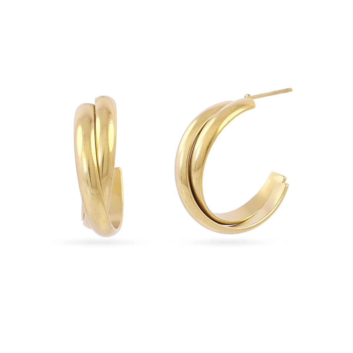Aros Essentials Doble Tubo en Dorado, bisutería de acero de la colección Essentials — Tiendas Via Vai Estepona