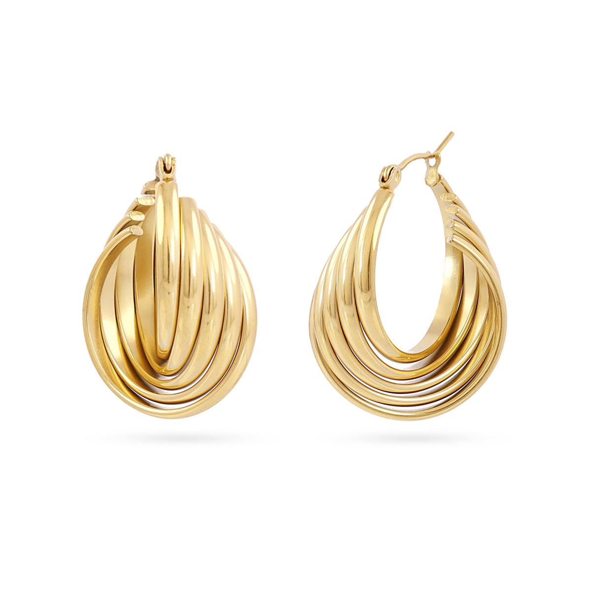 Aros Essentials Lagrima Relieve en Dorado, bisutería de acero de la colección Essentials — Tiendas Via Vai Estepona