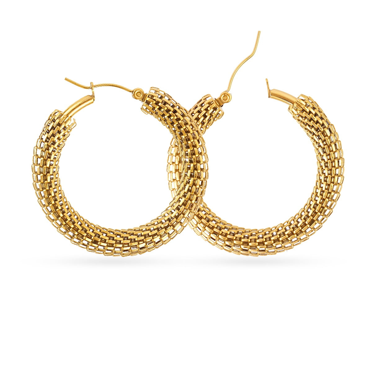 Aros Essentials Rejilla Grandes en Dorado, bisutería de acero de la colección Essentials — Tiendas Via Vai Estepona