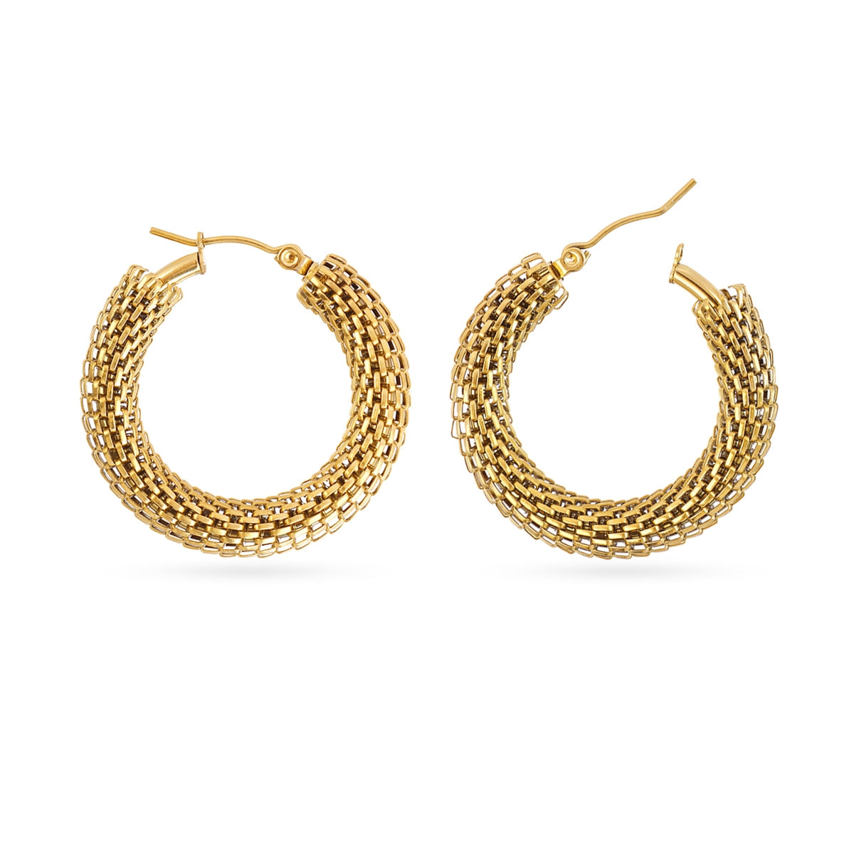 Aros Essentials Rejilla Medianos en Dorado, bisutería de acero de la colección Essentials — Tiendas Via Vai Estepona