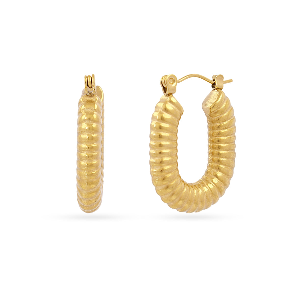 Aros Essentials Ribbed Textura en Dorado, bisutería de acero de la colección Essentials — Tiendas Via Vai Estepona