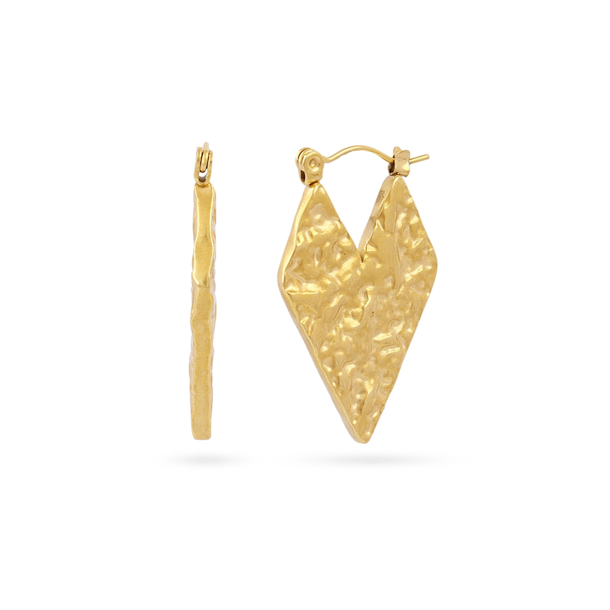 Aros Essentials Rombo Martelé en Dorado, bisutería de acero de la colección Essentials — Tiendas Via Vai Estepona