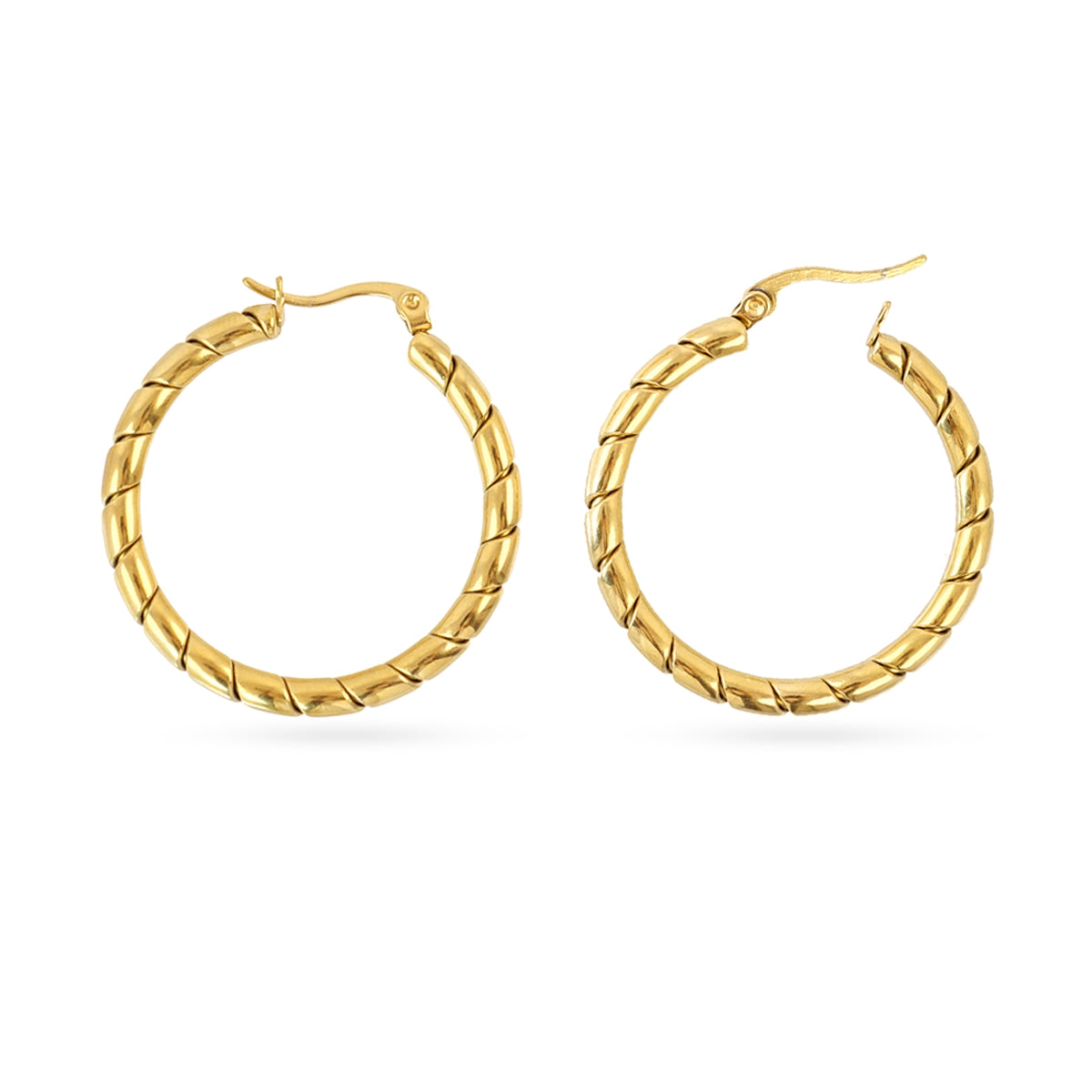 Aros Essentials Trenzado Bambú Grandes en Dorado, bisutería de acero de la colección Essentials — Tiendas Via Vai Estepona