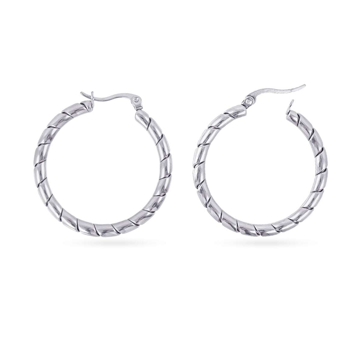 Aros Essentials Trenzado Bambú Grandes en Plateado, bisutería de acero de la colección Essentials — Tiendas Via Vai Estepona