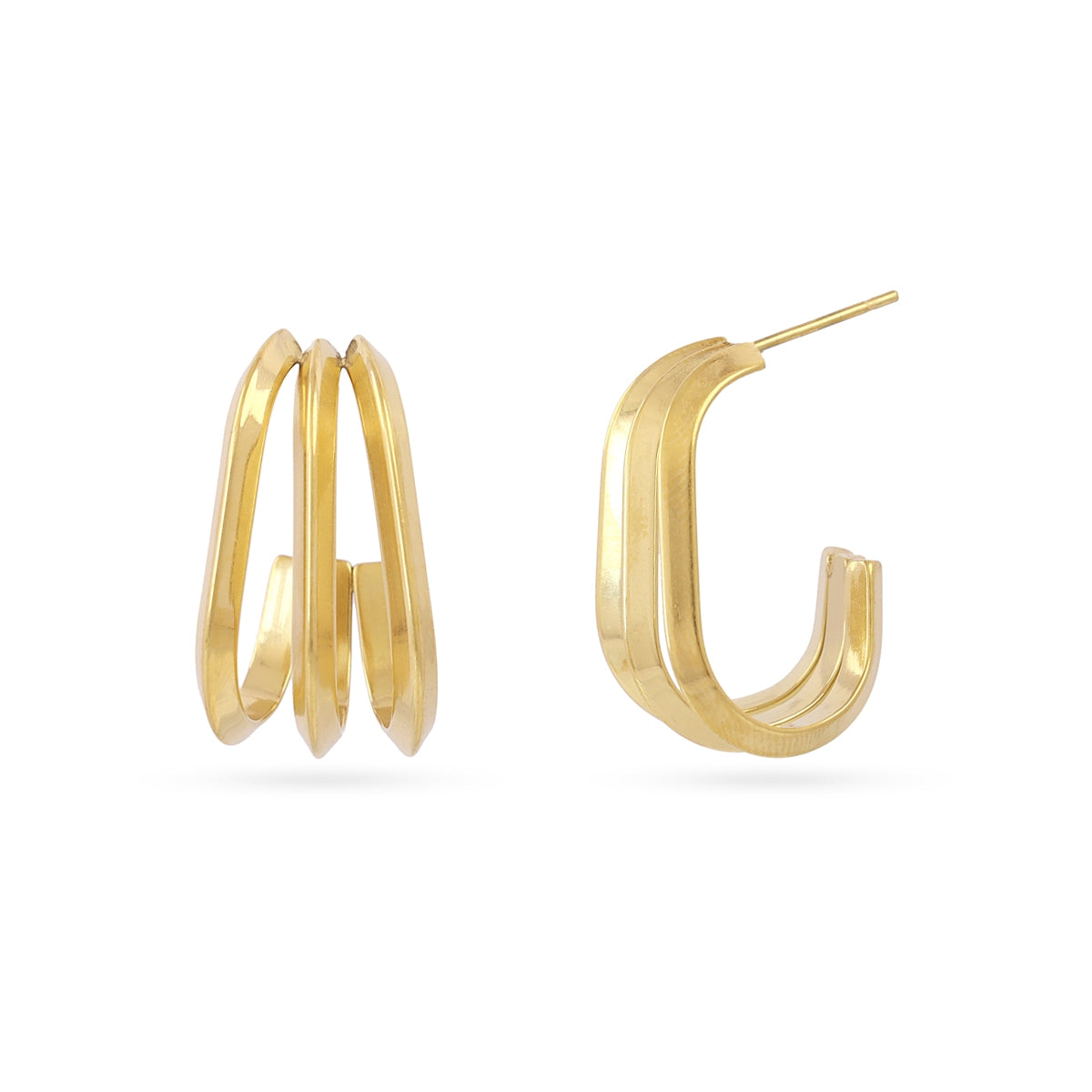 Aros Essentials Triple Banda Plana en Dorado, bisutería de acero de la colección Essentials — Tiendas Via Vai Estepona