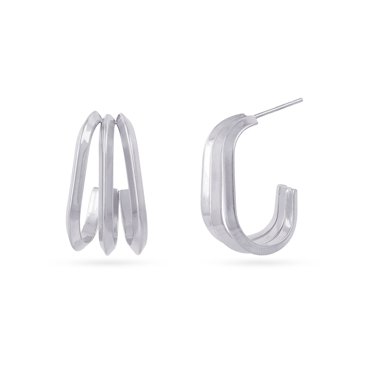 Aros Essentials Triple Banda Plana en Plateado, bisutería de acero de la colección Essentials — Tiendas Via Vai Estepona
