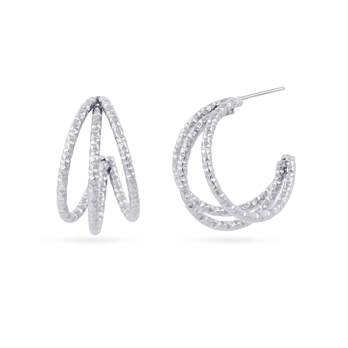 Aros Essentials Triple Brillo Grandes en Plateado, bisutería de acero de la colección Essentials — Tiendas Via Vai Estepona