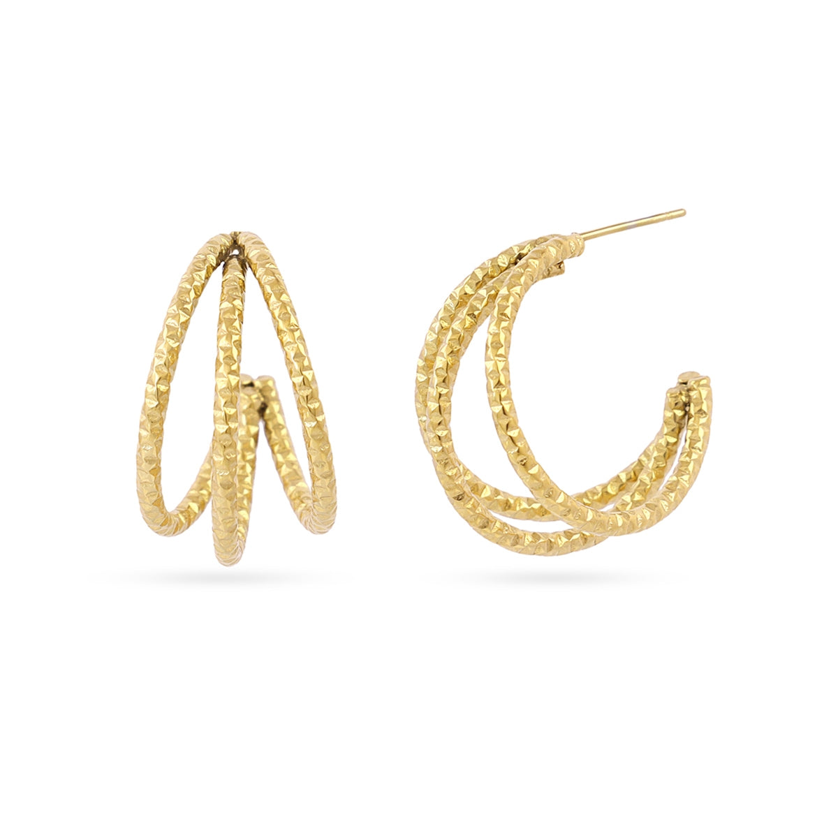 Aros Essentials Triple Brillo Grandes en Dorado, bisutería de acero de la colección Essentials — Tiendas Via Vai Estepona