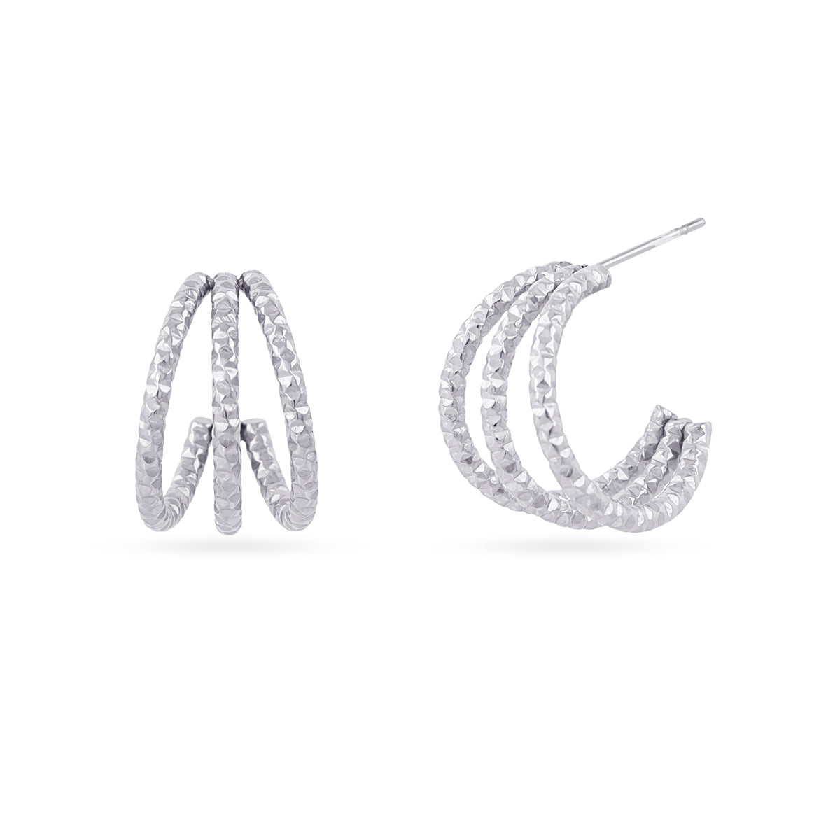 Aros Essentials Triple Brillo Medianos en Plateado, bisutería de acero de la colección Essentials — Tiendas Via Vai Estepona