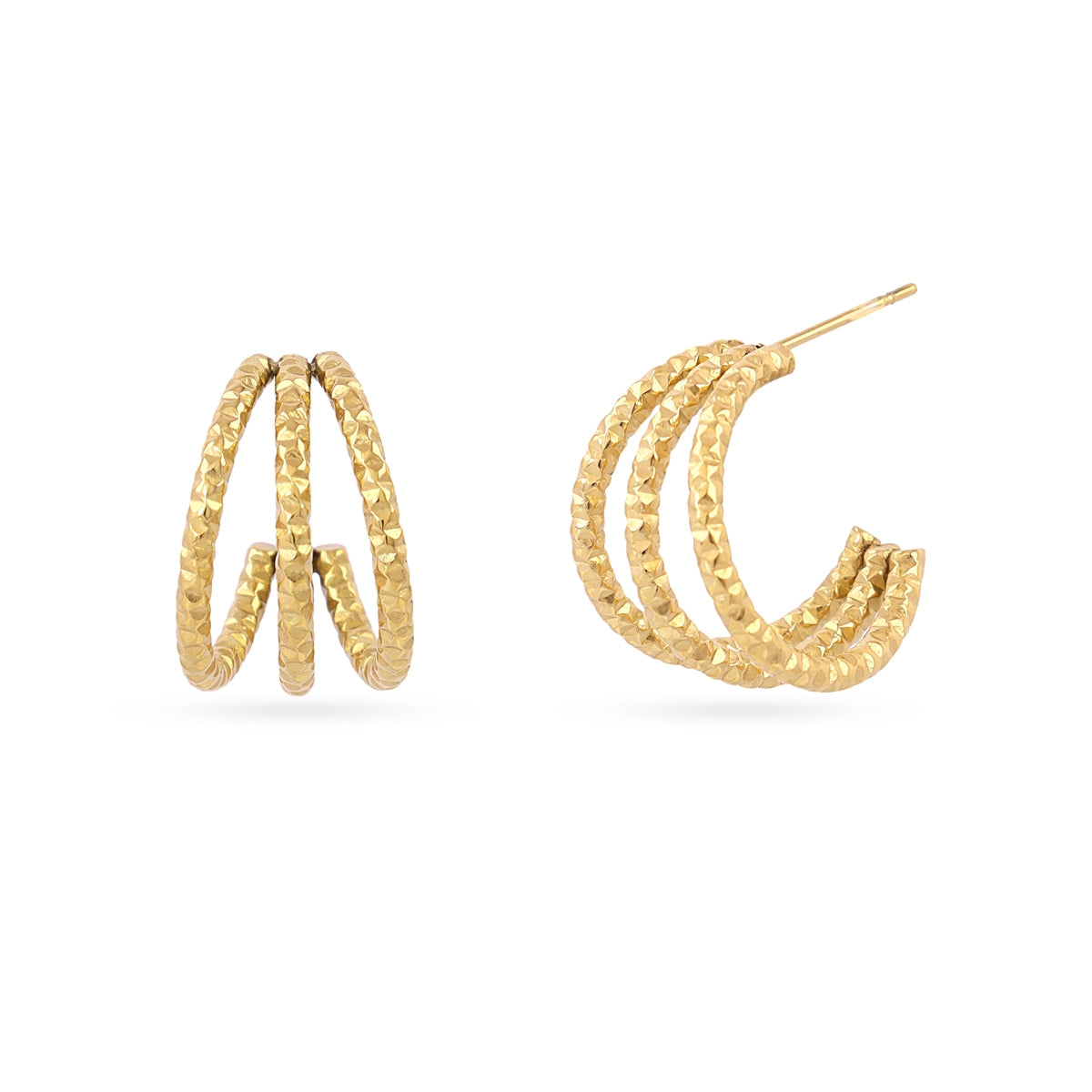 Aros Essentials Triple Brillo Medianos en Dorado, bisutería de acero de la colección Essentials — Tiendas Via Vai Estepona
