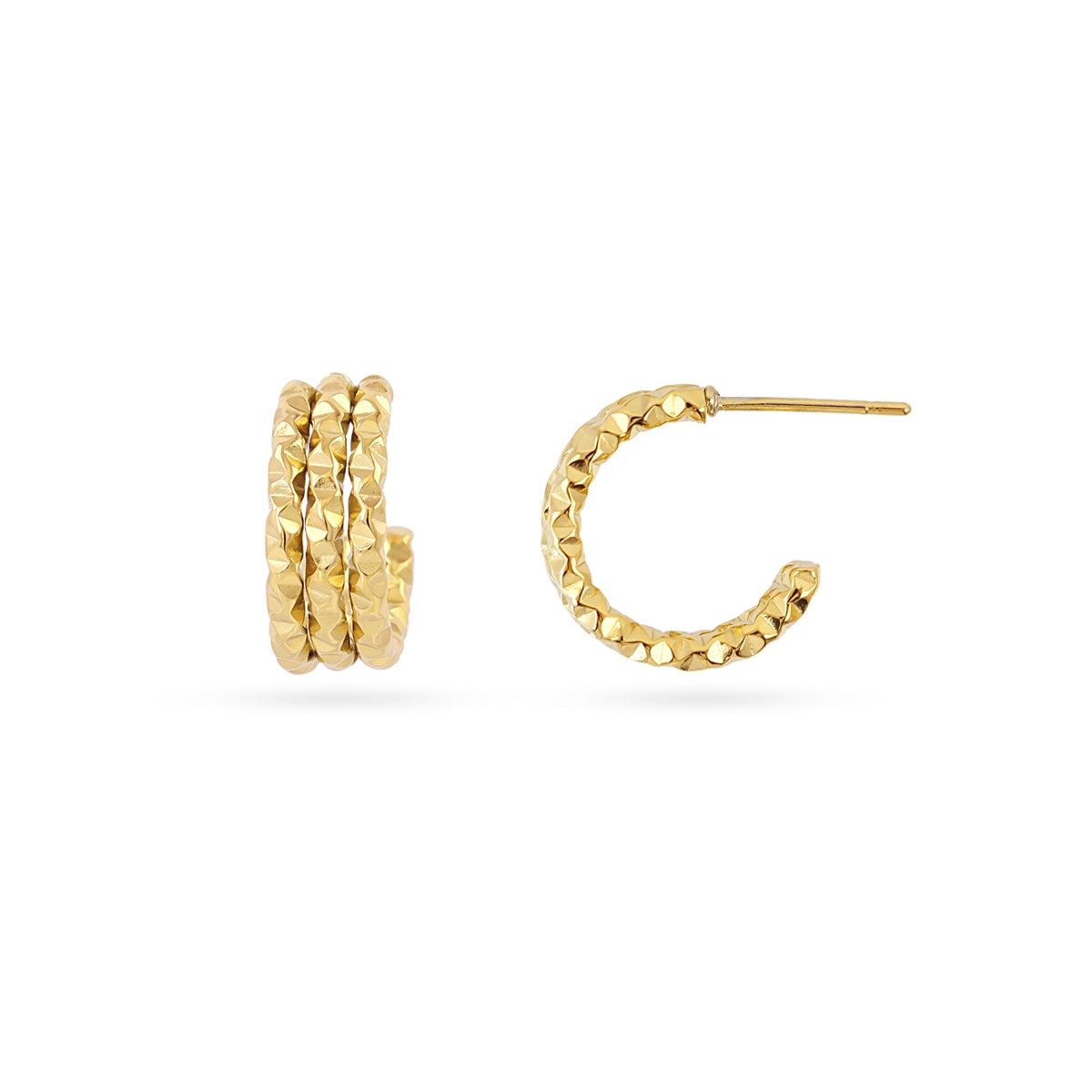 Aros Essentials Triple Brillo Pequeños en Dorado, bisutería de acero de la colección Essentials — Tiendas Via Vai Estepona