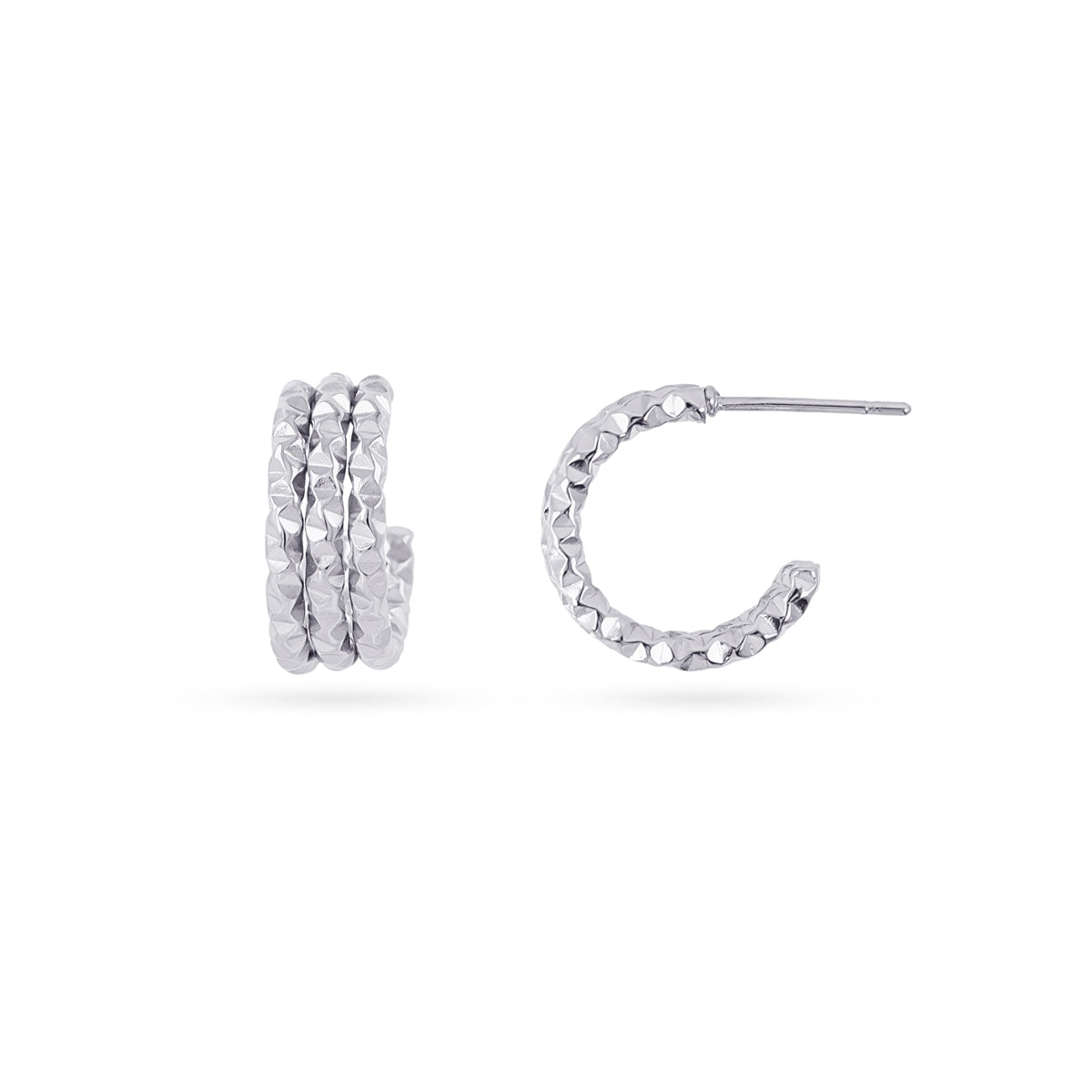 Aros Essentials Triple Brillo Pequeños en Plateado, bisutería de acero de la colección Essentials — Tiendas Via Vai Estepona