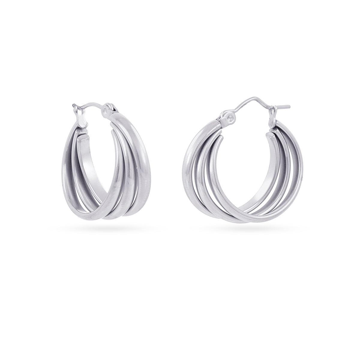 Aros Essentials Triple Cuerda Grandes en Plateado, bisutería de acero de la colección Essentials — Tiendas Via Vai Estepona