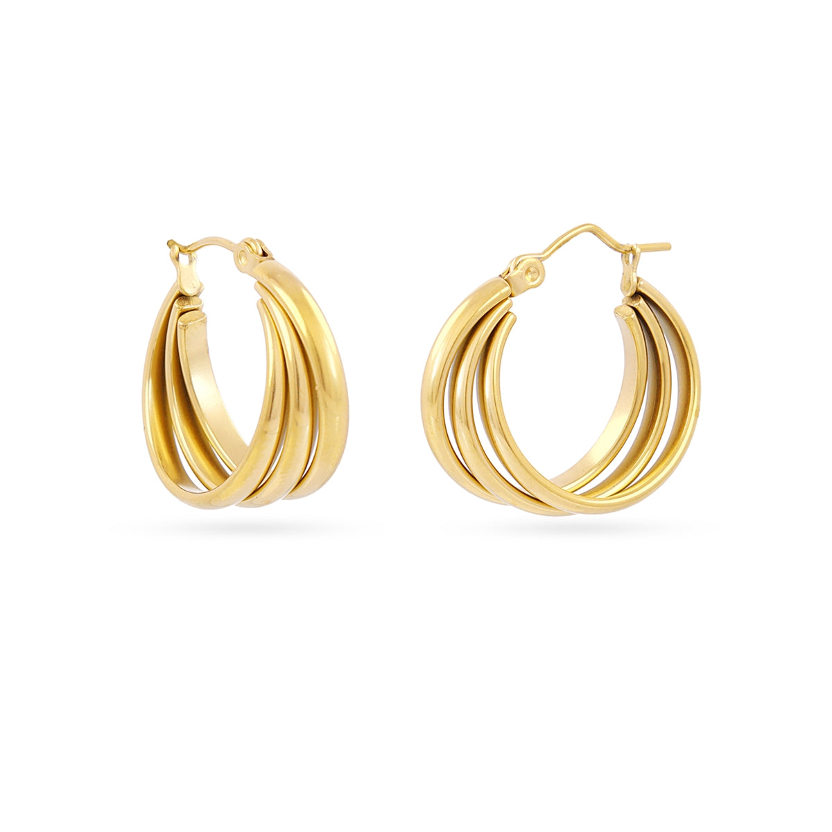 Aros Essentials Triple Cuerda Grandes en Dorado, bisutería de acero de la colección Essentials — Tiendas Via Vai Estepona
