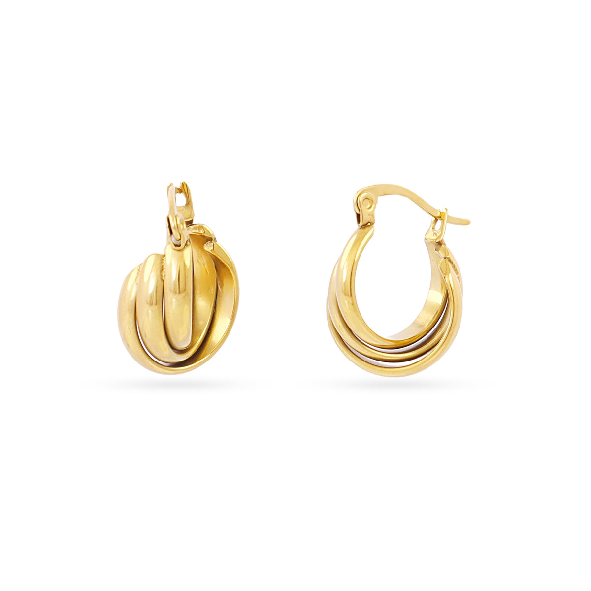 Aros Essentials Triple Cuerda Pequeños en Dorado, bisutería de acero de la colección Essentials — Tiendas Via Vai Estepona