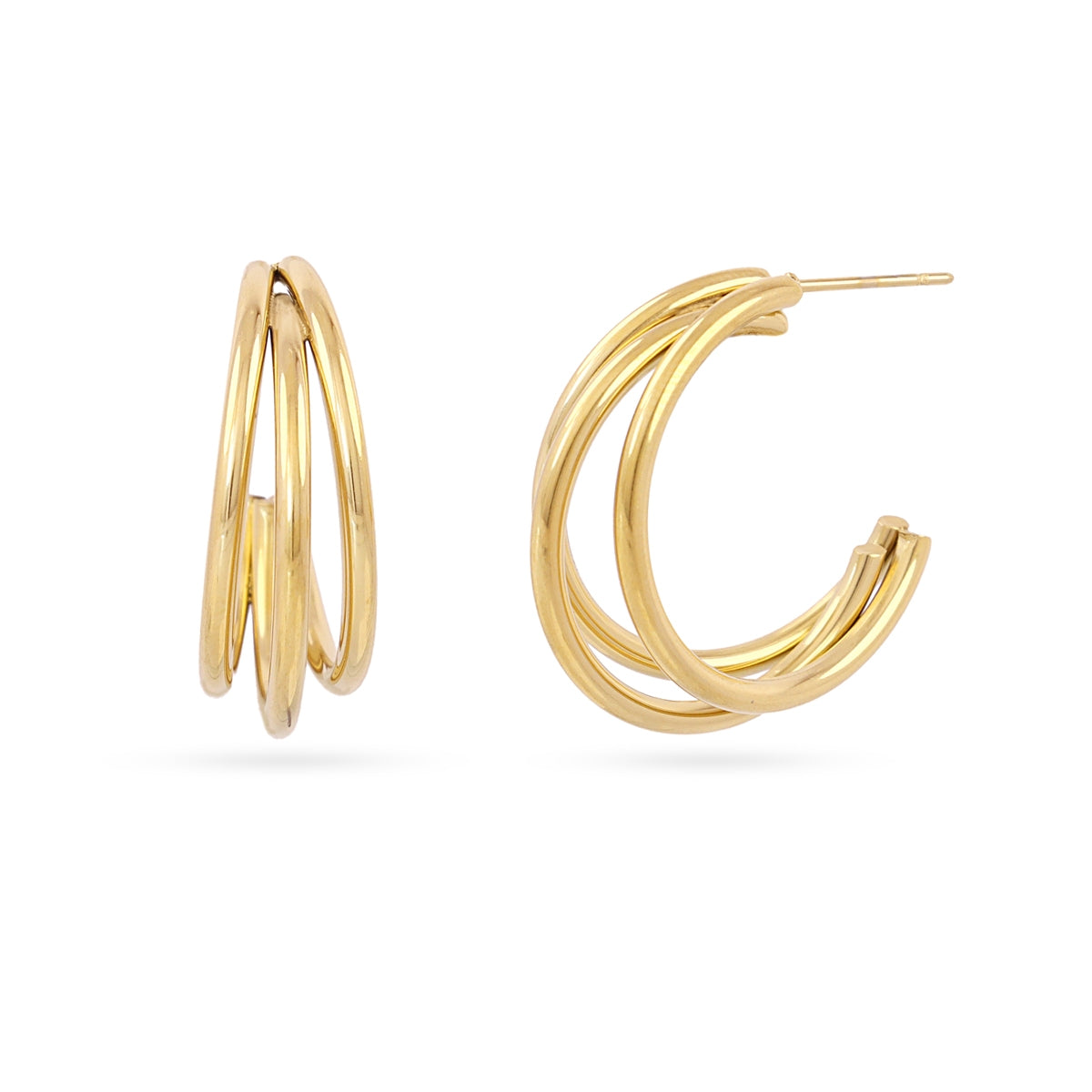Aros Essentials Triple Tubular Grandes en Dorado, bisutería de acero de la colección Essentials — Tiendas Via Vai Estepona