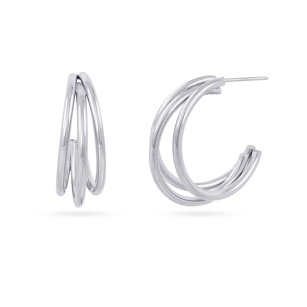 Aros Essentials Triple Tubular Grandes en Plateado, bisutería de acero de la colección Essentials — Tiendas Via Vai Estepona