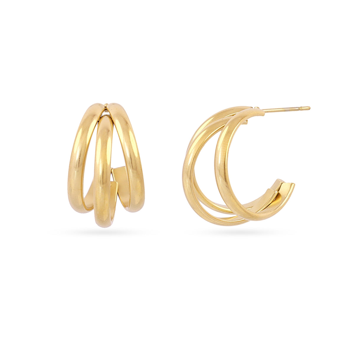 Aros Essentials Triple Tubular Medianos en Dorado, bisutería de acero de la colección Essentials — Tiendas Via Vai Estepona
