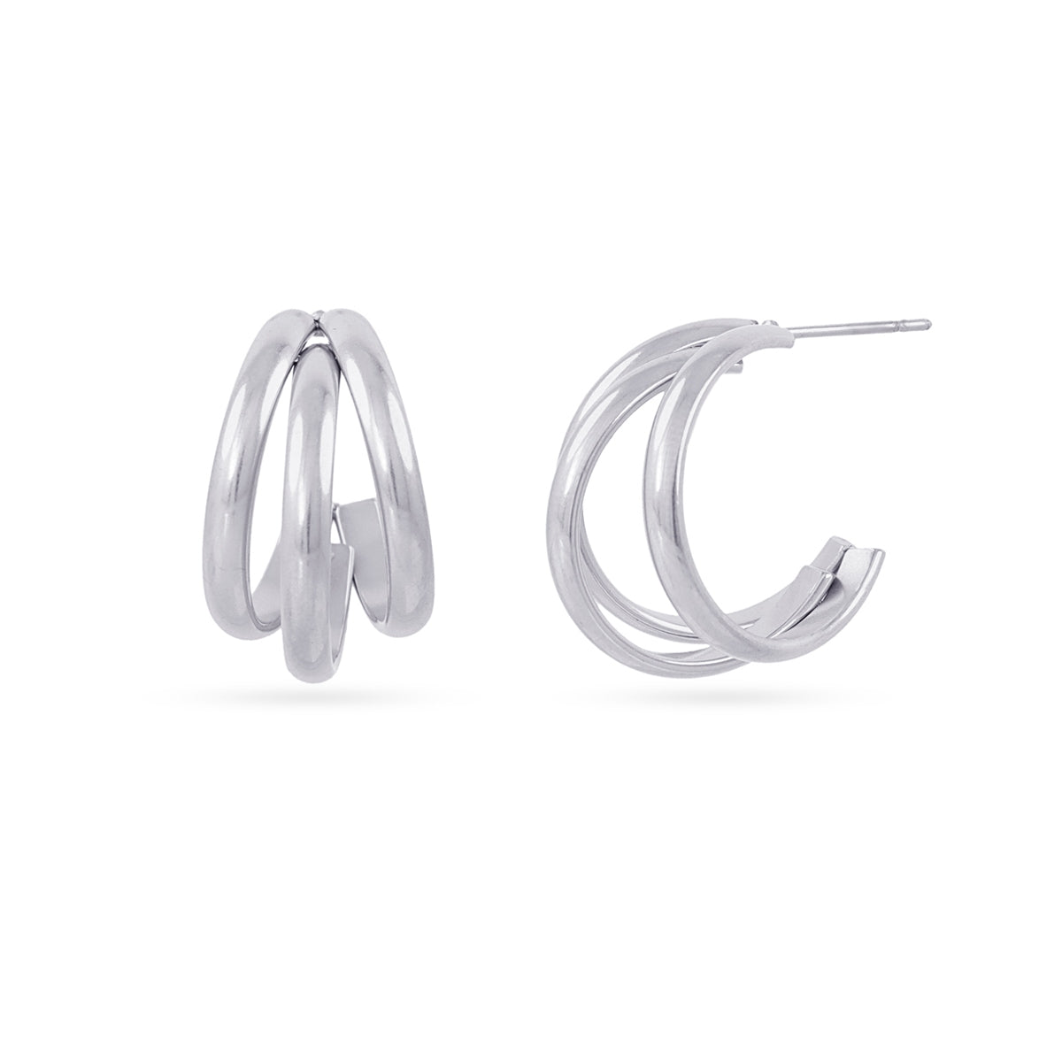 Aros Essentials Triple Tubular Medianos en Plateado, bisutería de acero de la colección Essentials — Tiendas Via Vai Estepona