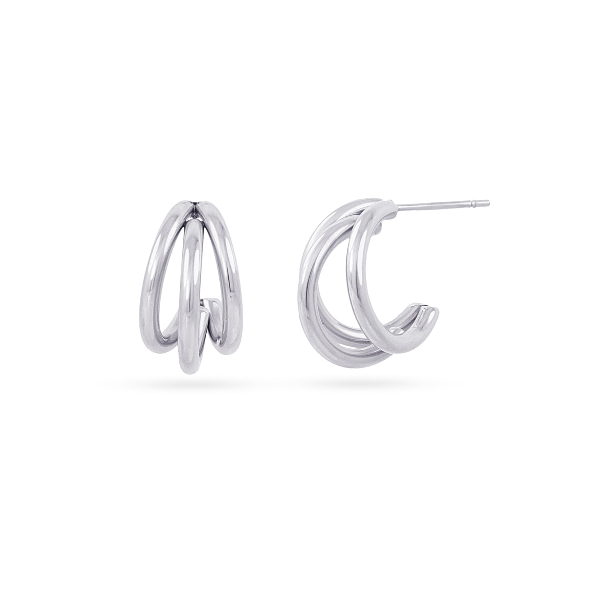 Aros Essentials Triple Tubular Pequeños en Plateado, bisutería de acero de la colección Essentials — Tiendas Via Vai Estepona