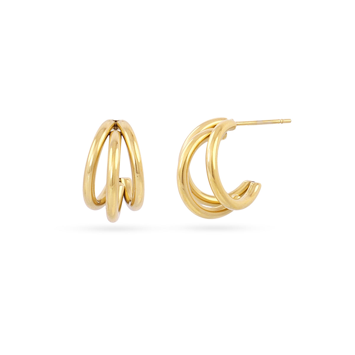 Aros Essentials Triple Tubular Pequeños en Dorado, bisutería de acero de la colección Essentials — Tiendas Via Vai Estepona