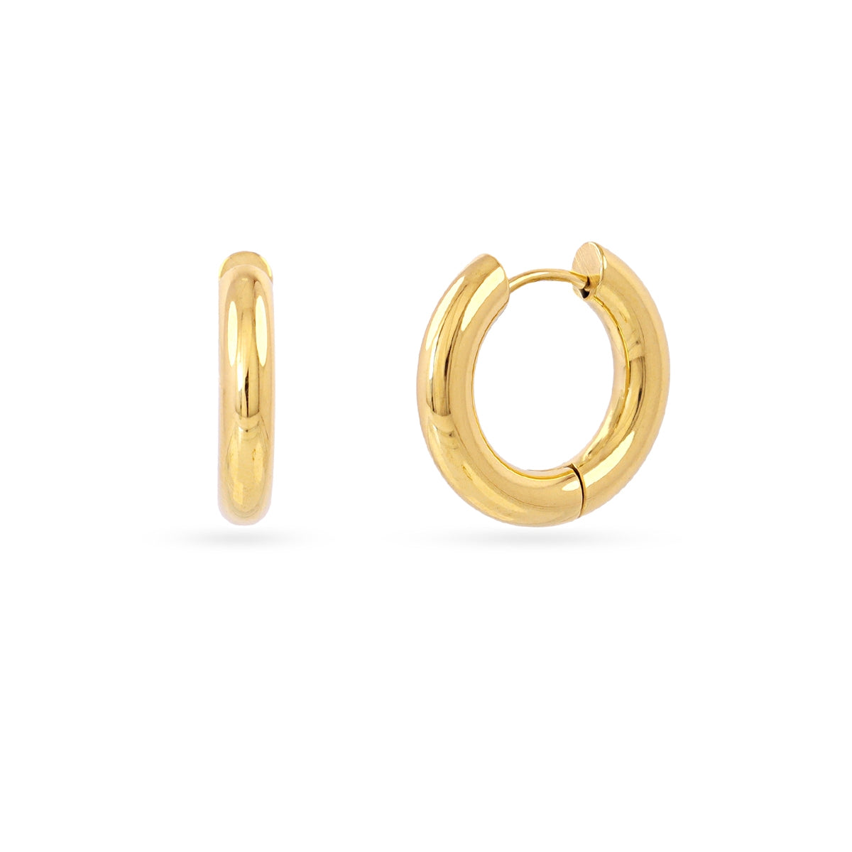 Aros Essentials Tubular Brillo Medianos en Dorado, bisutería de acero de la colección Essentials — Tiendas Via Vai Estepona