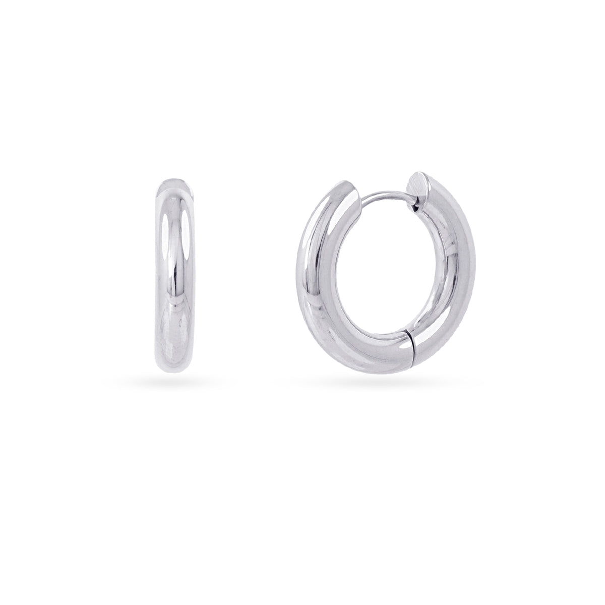 Aros Essentials Tubular Brillo Medianos en Plateado, bisutería de acero de la colección Essentials — Tiendas Via Vai Estepona