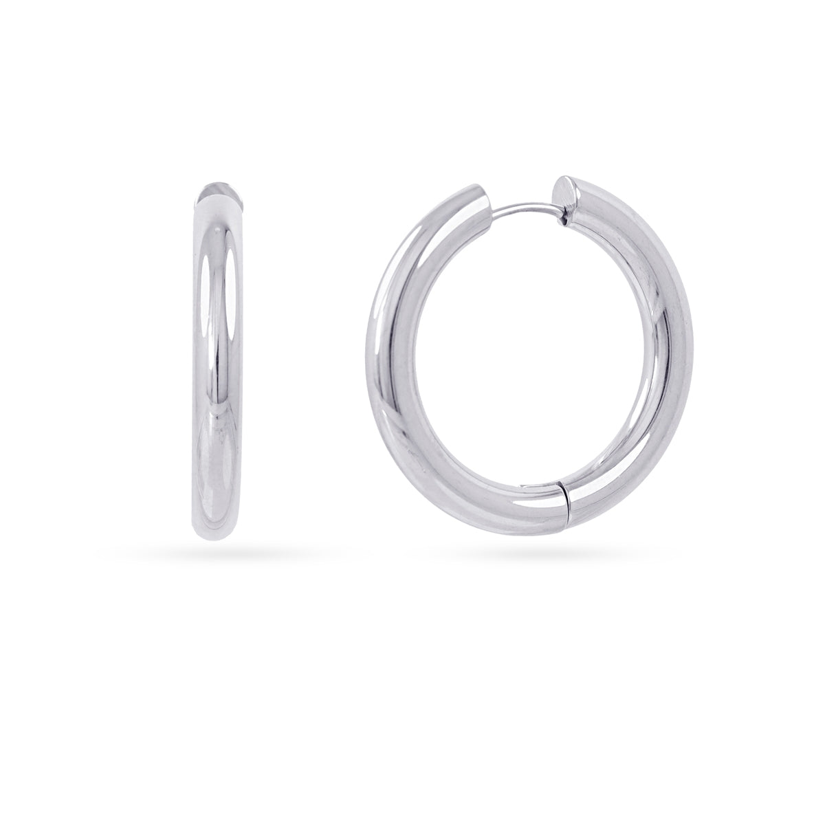 Aros Essentials Tubular Brillo Grandes en Plateado, bisutería de acero de la colección Essentials — Tiendas Via Vai Estepona