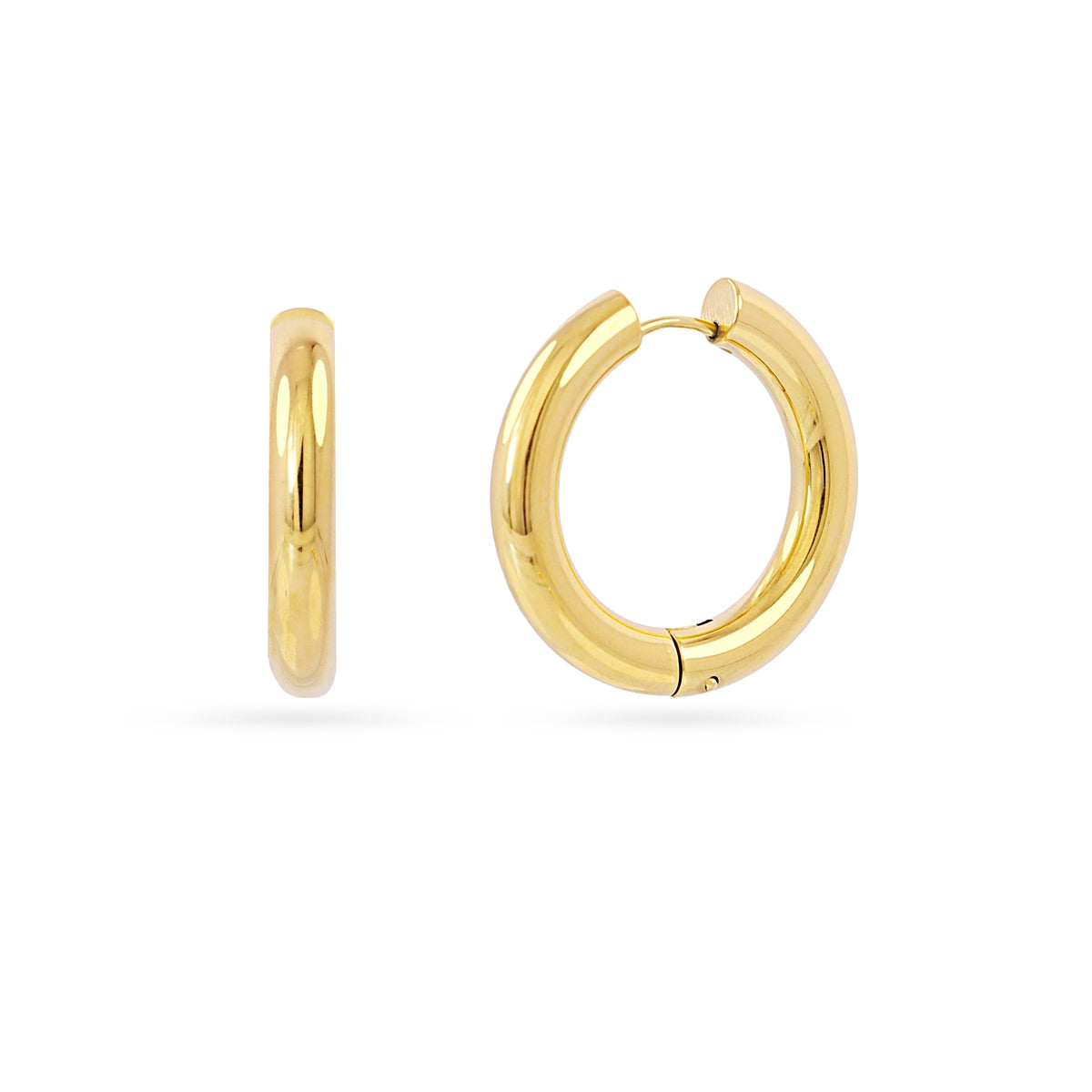 Aros Essentials Tubular Brillo Medianos-grandes en Dorado, bisutería de acero de la colección Essentials — Tiendas Via Vai Estepona