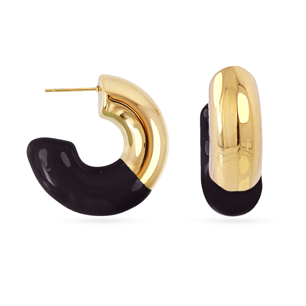 Aros Gruesos Essentials Detalle Esmaltado en Negro, bisutería de acero de la colección Essentials — Tiendas Via Vai Estepona