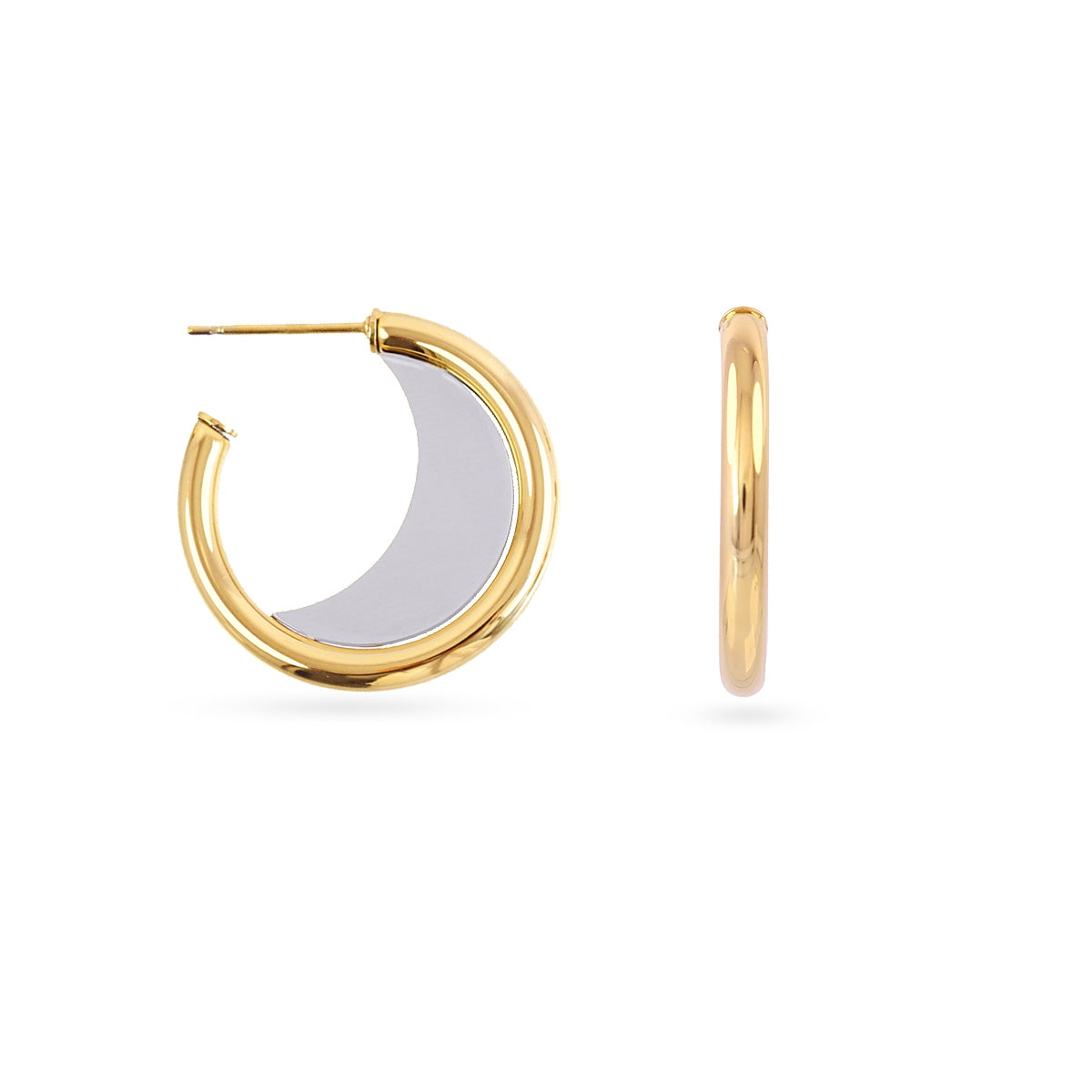 Aros Mini Essentials Diseño Dual en Plateado, bisutería de acero de la colección Essentials — Tiendas Via Vai Estepona