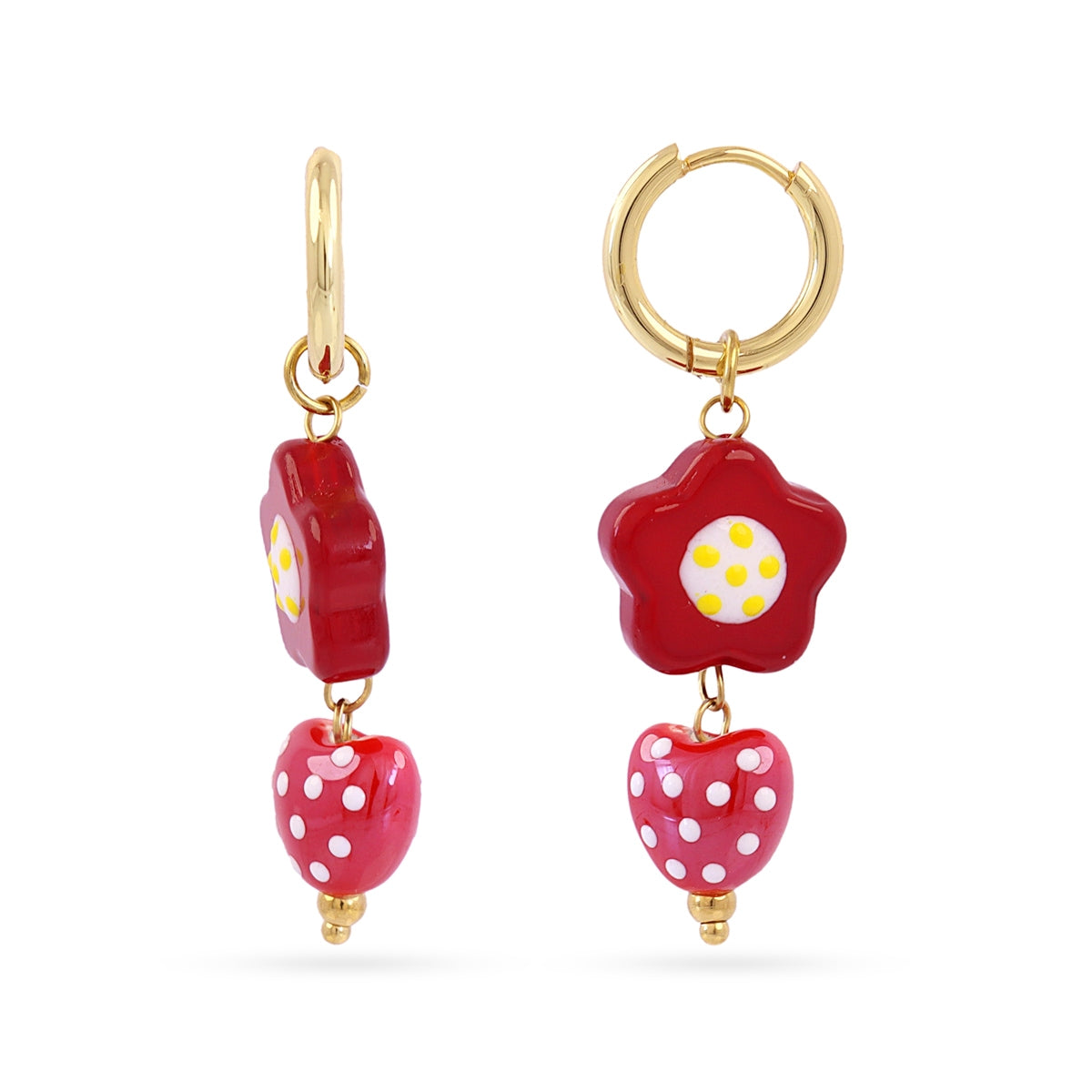 Pendientes Trencadis Colgante Flor y Corazón en Dorado, bisutería de acero de la colección Tide — Tiendas Via Vai Estepona