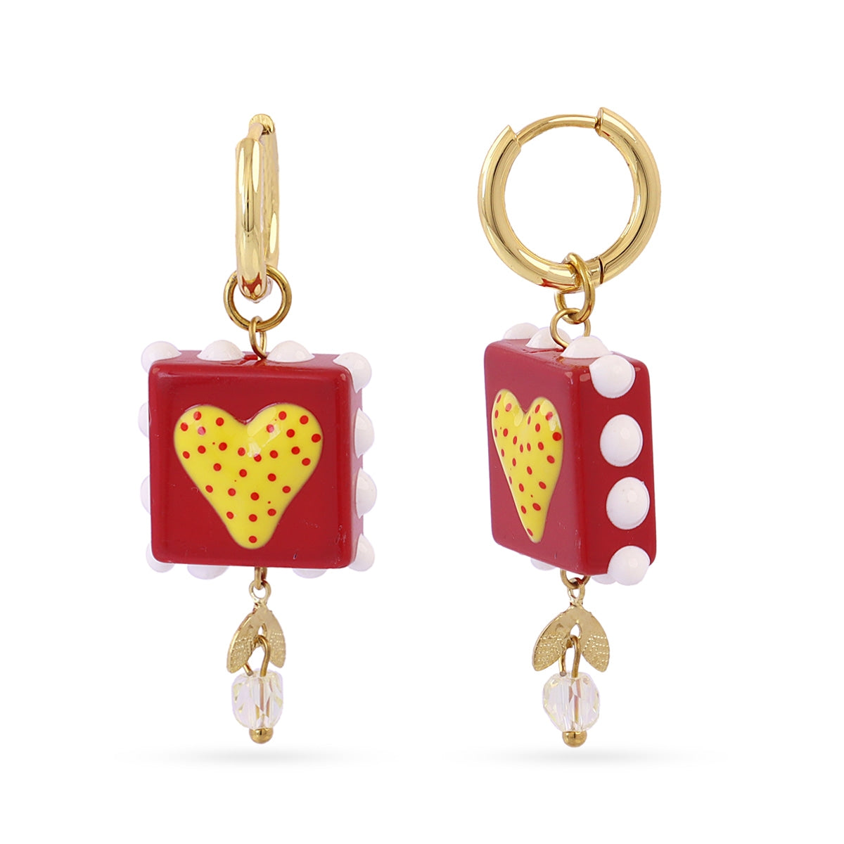 Pendientes Trencadis Corazón Amarillo en Dorado, bisutería de acero de la colección Tide — Tiendas Via Vai Estepona