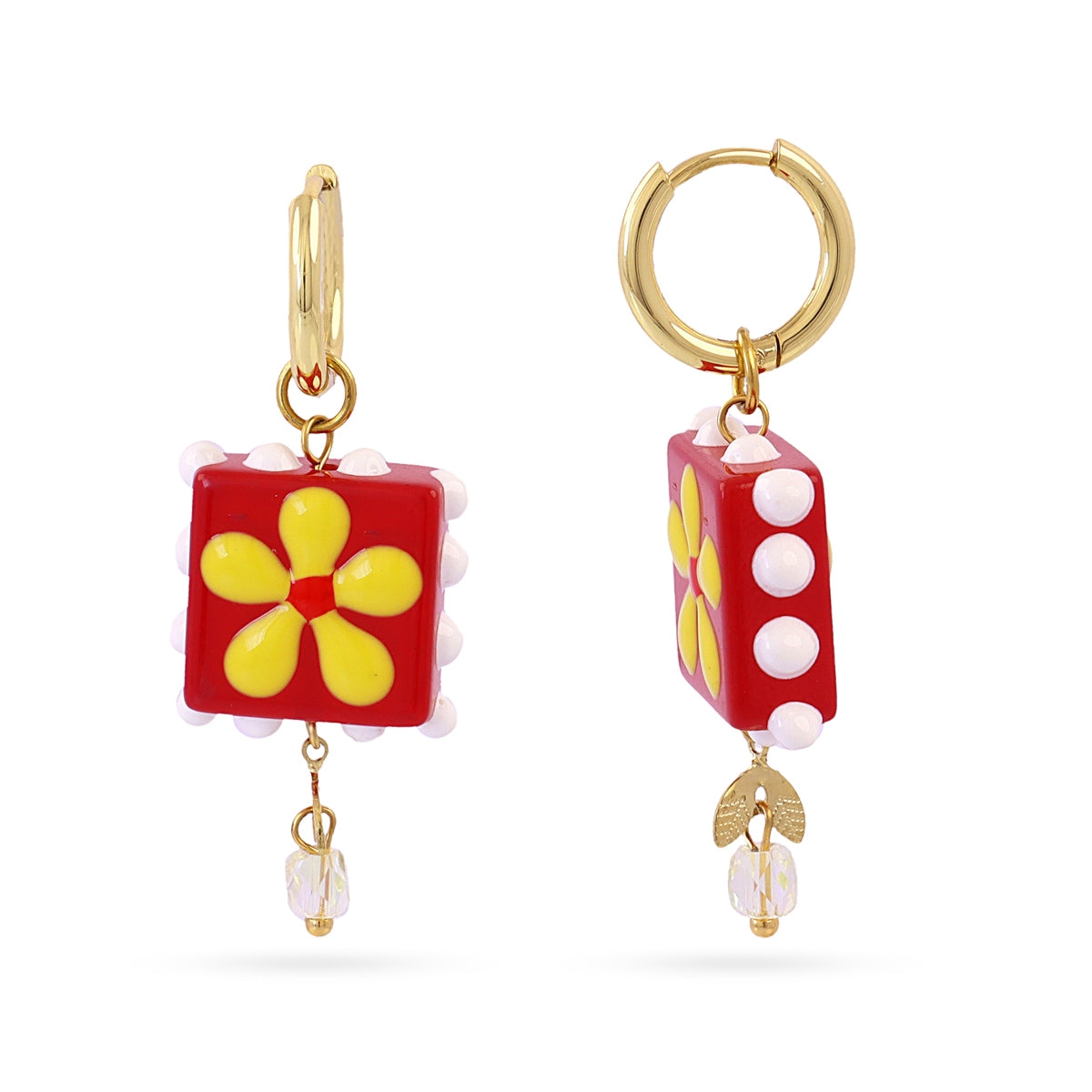 Pendientes Trencadis Flor Amarilla en Dorado, bisutería de acero de la colección Tide — Tiendas Via Vai Estepona