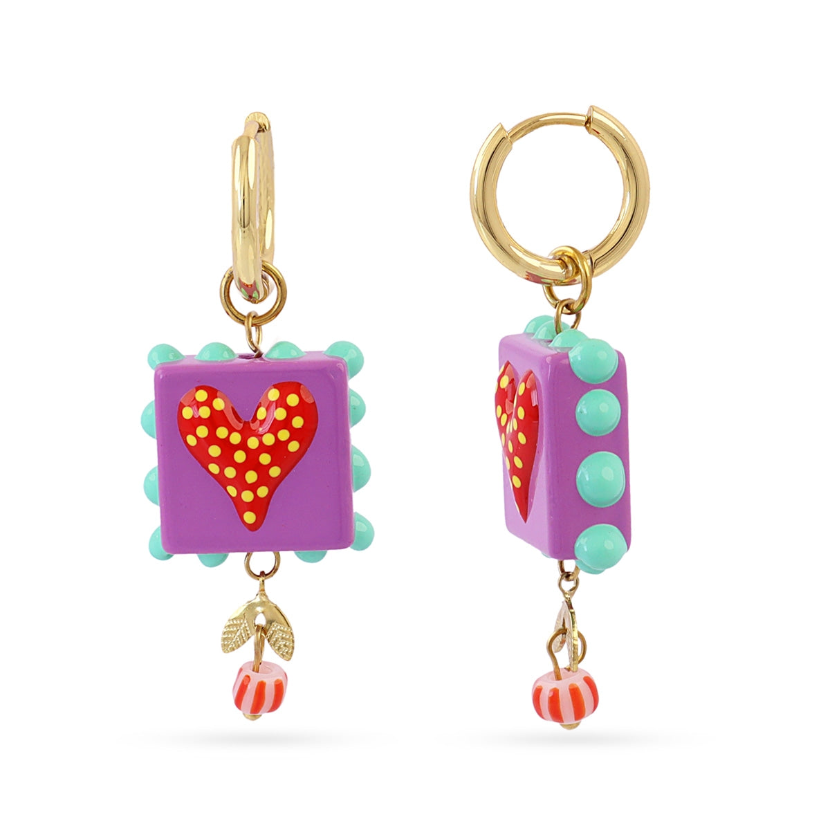 Pendientes Trencadis Sello Corazón en Dorado, bisutería de acero de la colección Tide — Tiendas Via Vai Estepona