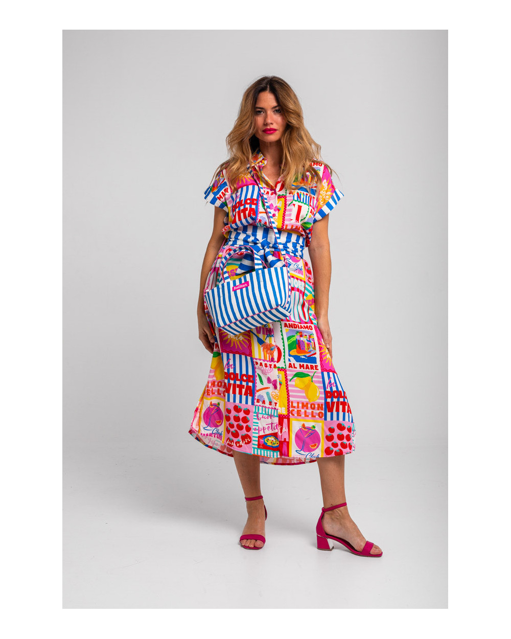 Bolso de mano/bandolera en polipiel estampado multicolor de rayas combinadas - Dolce far Niente