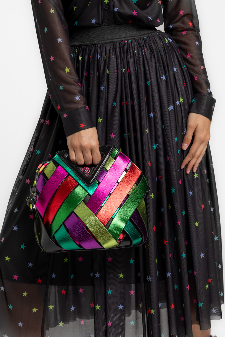 Bolso mediano trenzado con bolsa fruncida en interior - Mi caos, mi universo