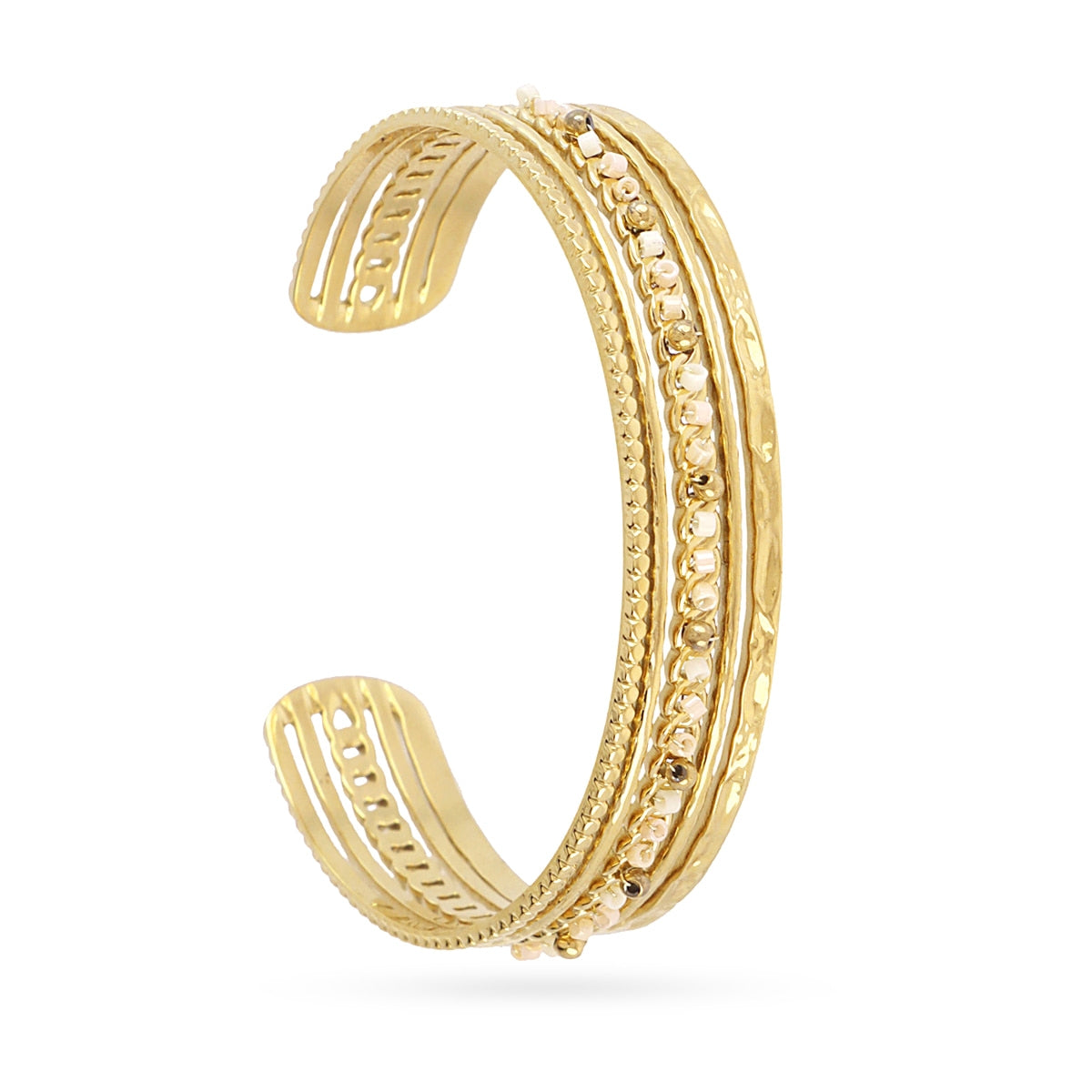 Brazalete Spirit Doble Banda Ajustable en Beige, bisutería de acero de la colección Sand Dust — Tiendas Via Vai Estepona