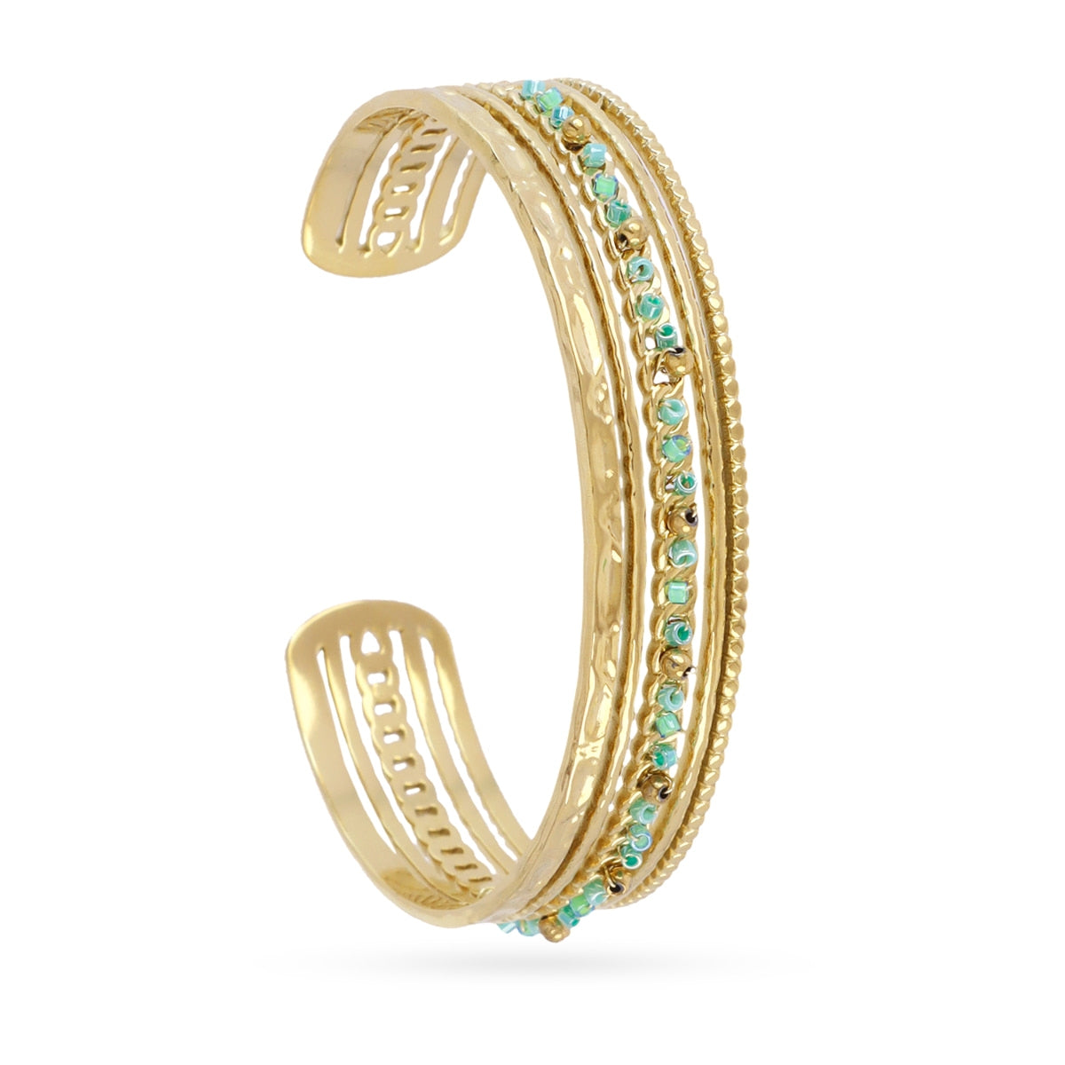 Brazalete Spirit Doble Banda Ajustable en Verde, bisutería de acero de la colección Sand Dust — Tiendas Via Vai Estepona