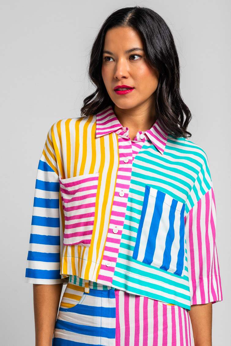 Camisa Cargo Crop de rayas combinadas - Dolce vita Lolina