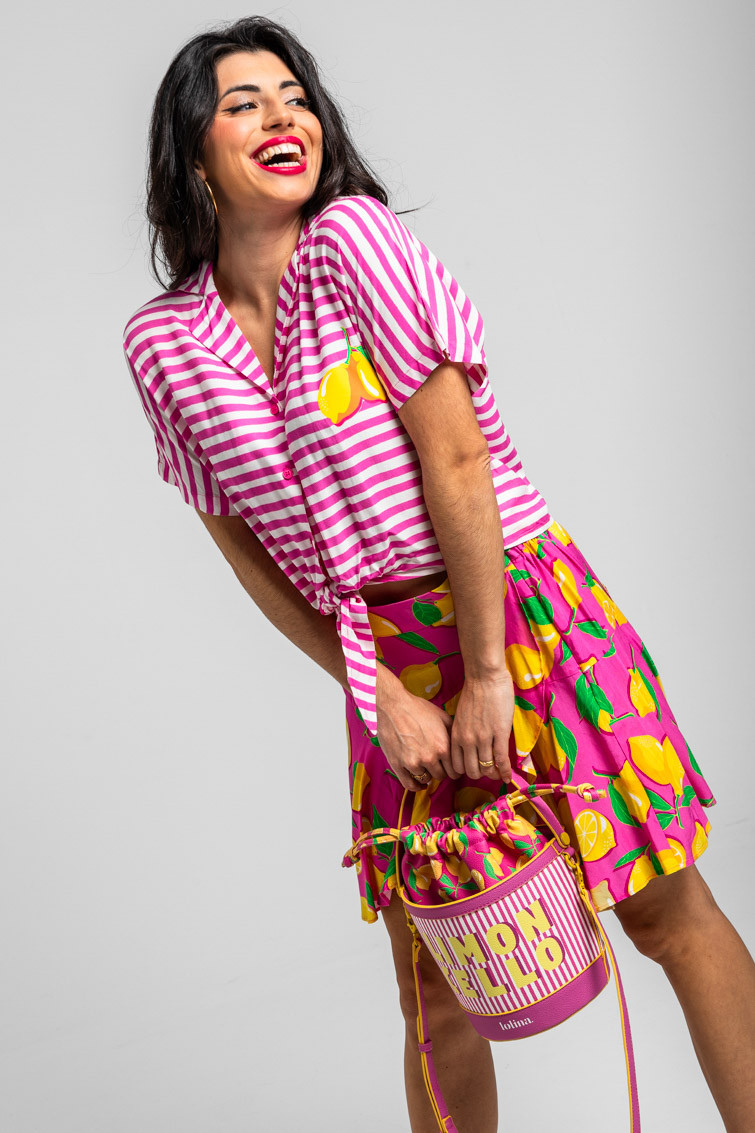 Camisa nudo de rayas blancas y rosas - Limoncello Lolina